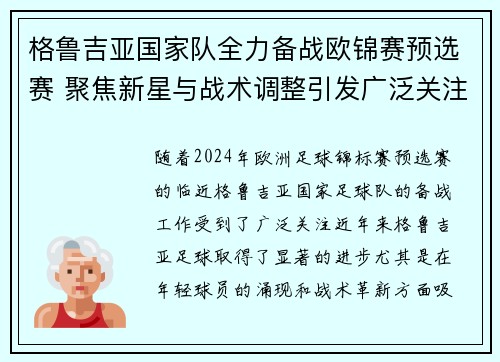 格鲁吉亚国家队全力备战欧锦赛预选赛 聚焦新星与战术调整引发广泛关注